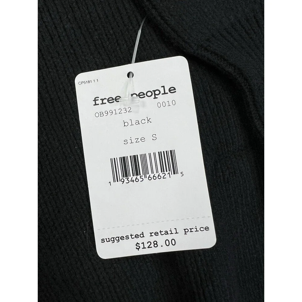 Free People Easy Street Tunic Sweater Women Small Black Tight Knit Rib Oversized - Picture 5 of 11